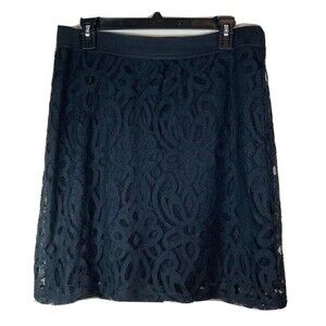 New York & Co Women's Size M Black Lace Skirt W/Elastic Waist EUC